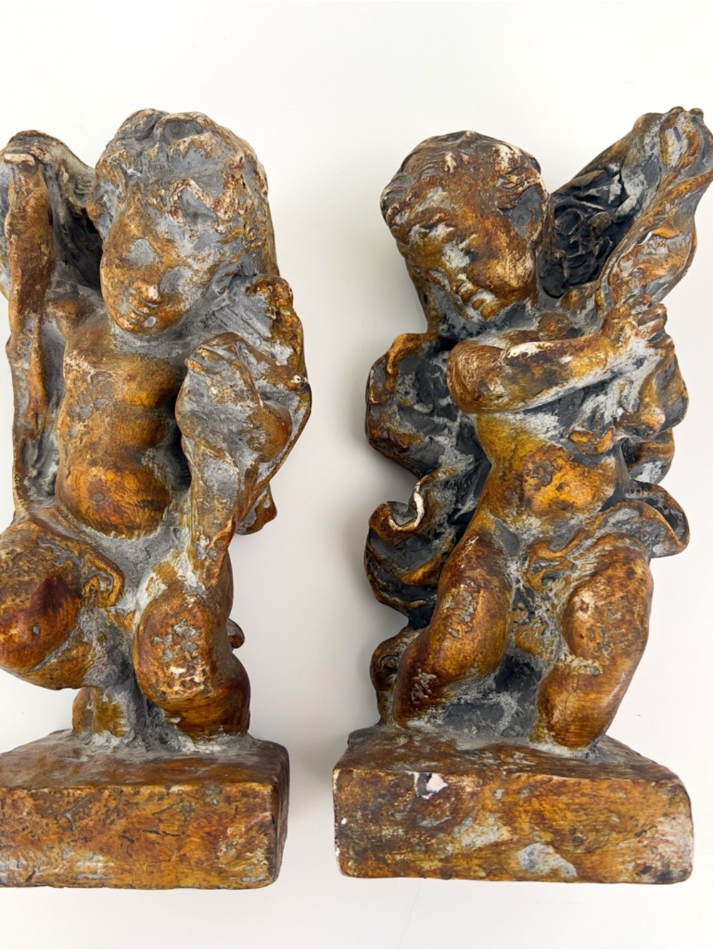 Attila's PAIR Original Angle Burl Woodl Repro of the Artist Cherubs Bookends